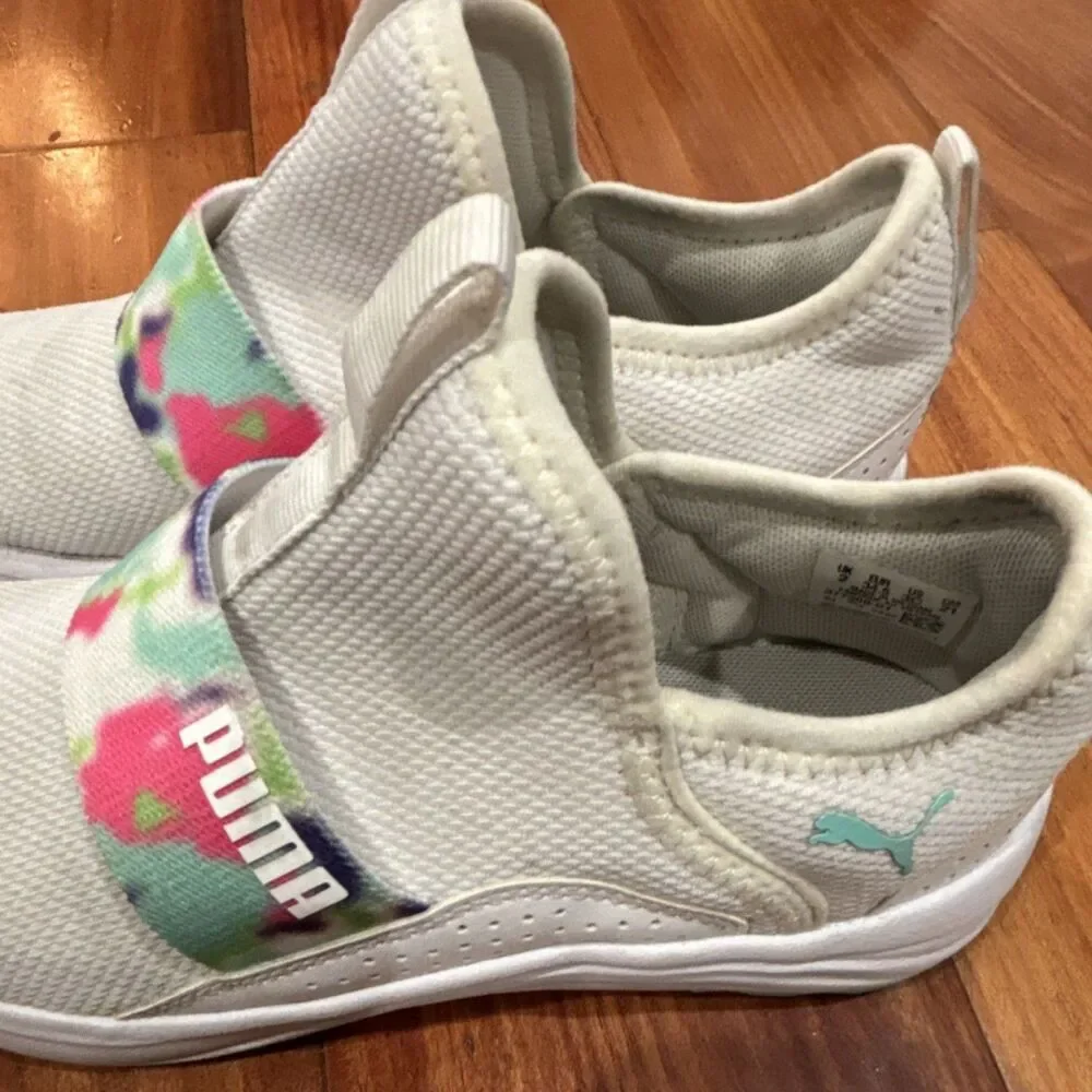 PUMA Adelina Girls Kids White Multicolor Slip On Mesh Low Top Sneakers Sz 3